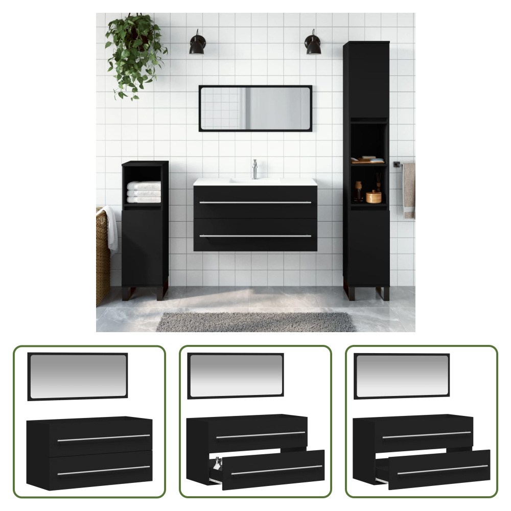 The Living Store Szafka łazienkowa z lustrem czarna materiał drewnopodobny