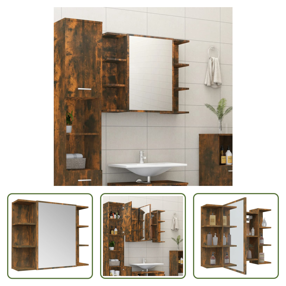 The Living Store szafka łazienkowa z lustrem dąb wędzony 80x20,5x64 cm materiał drewnopochodny