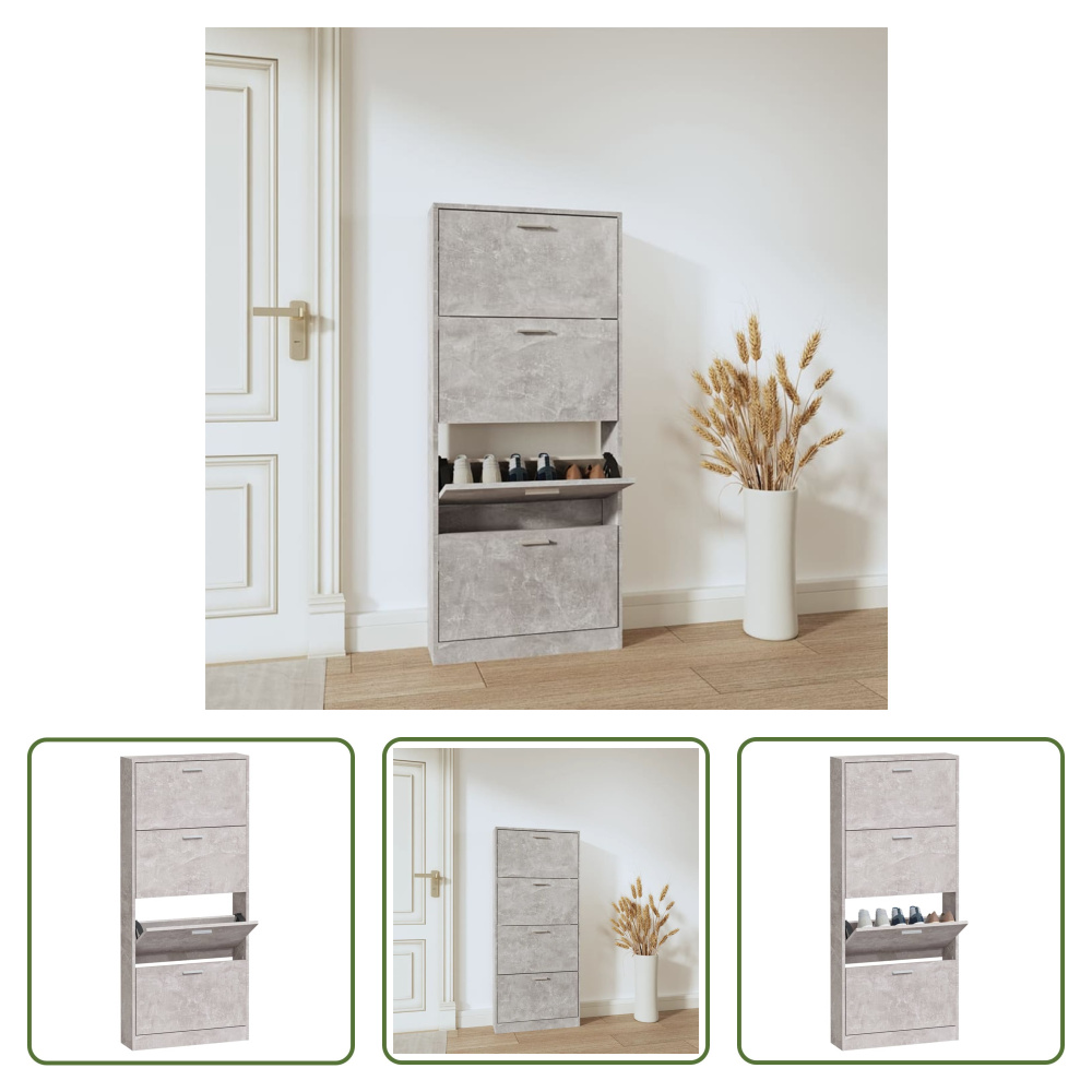 The Living Store Szafka na buty betonowa szara 59x17x150 cm Materiał drewnopochodny