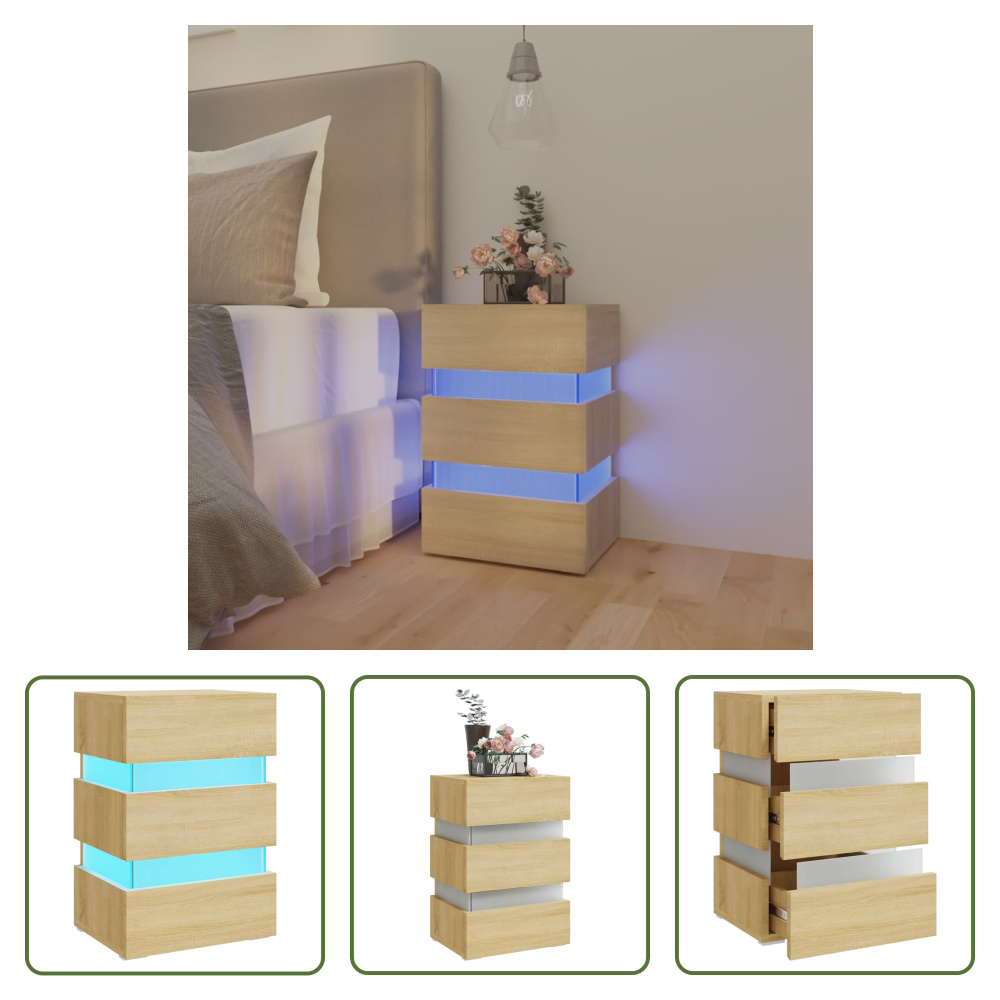 The Living Store Szafka nocna LED dąb sonoma 45x35x67 cm materiał drewnopochodny