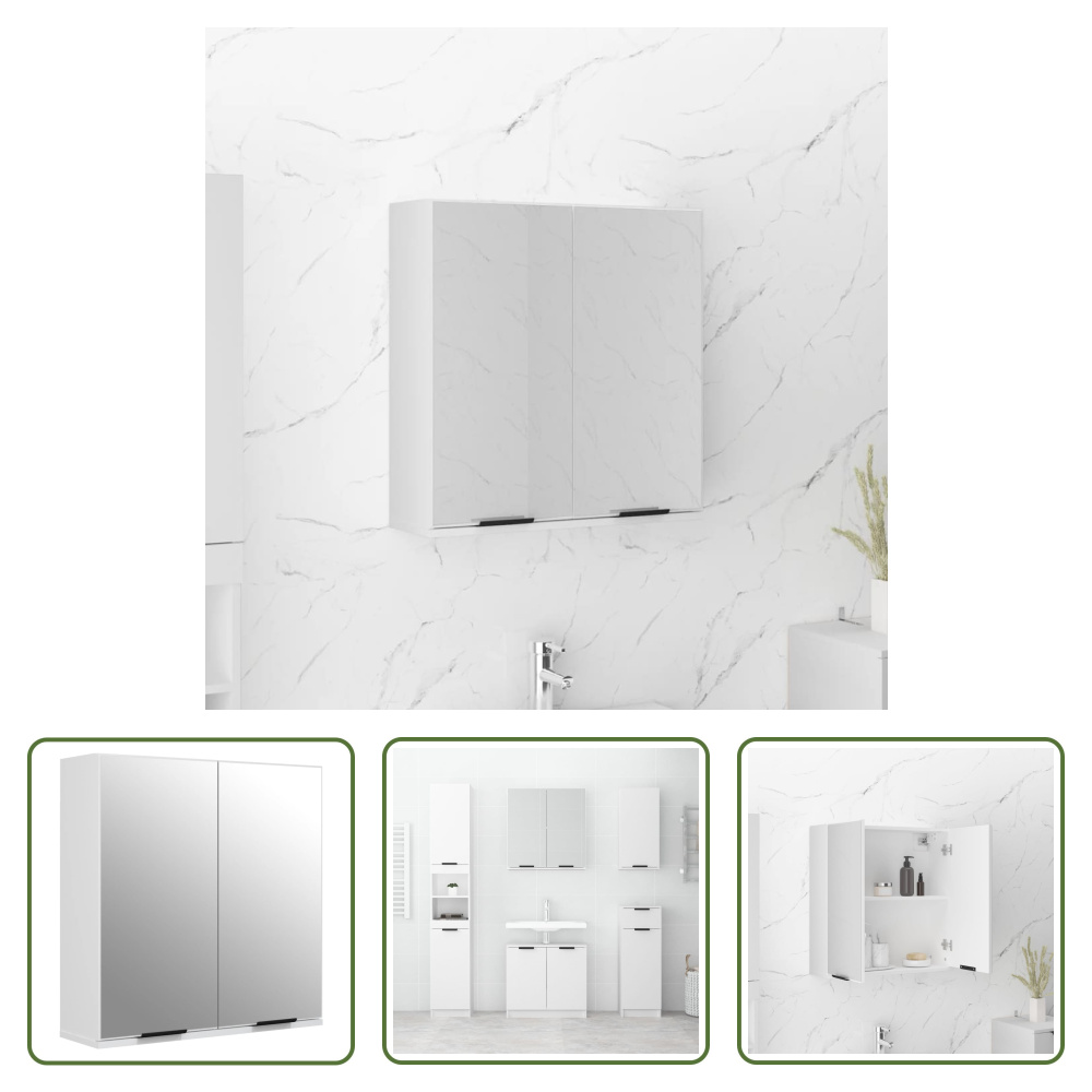 The Living Store Szafka łazienkowa z lustrem biała 64x20x67 cm