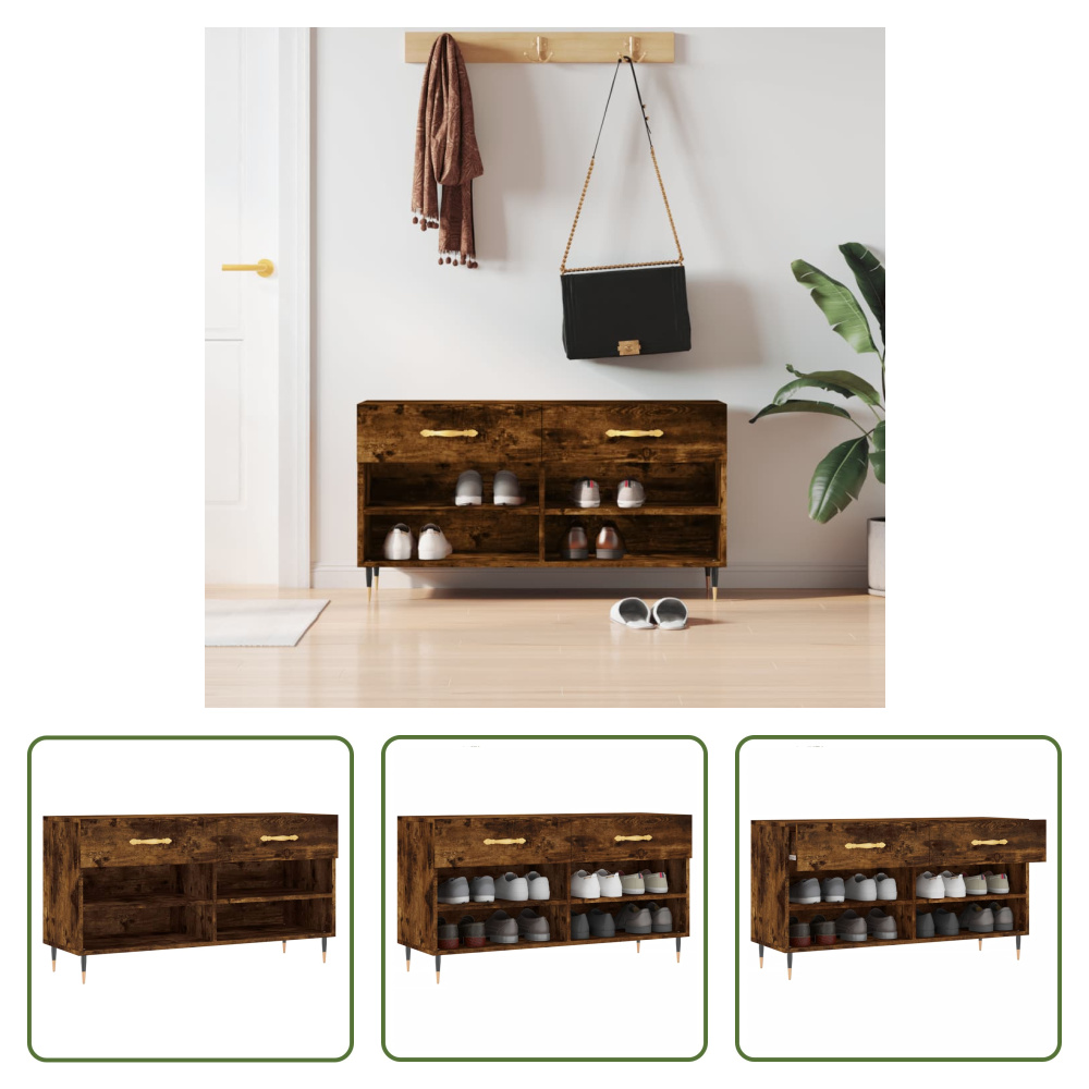 The Living Store Ławka na buty dąb wędzony 102x35x55 cm Materiał drewnopochodny