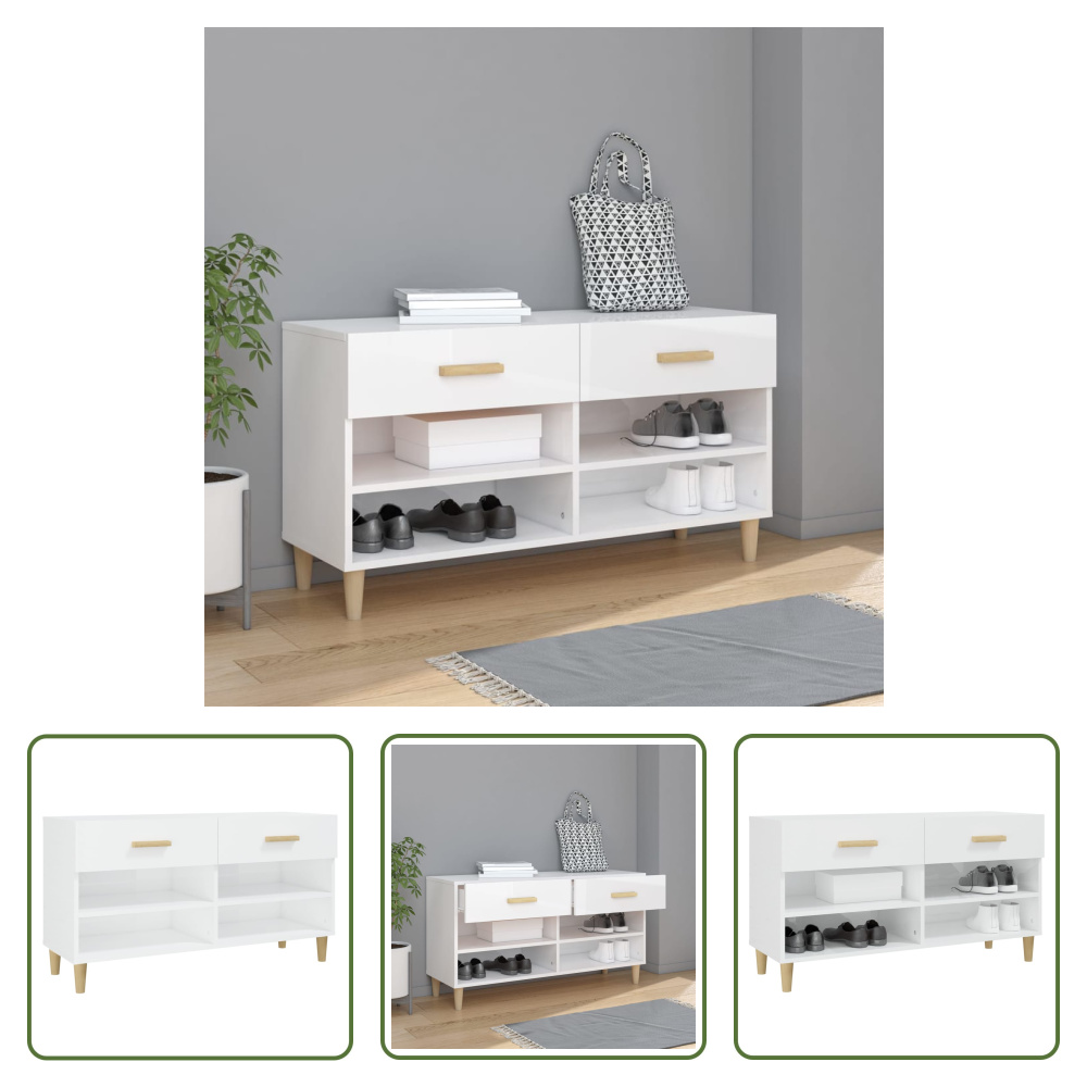 The Living Store szafka na buty biały wysoki połysk 102x35x55 cm materiał drewnopochodny
