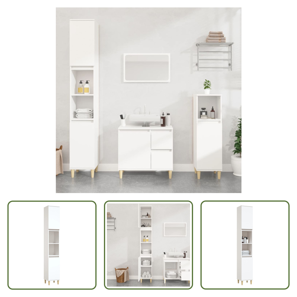 The Living Store Szafka łazienkowa biała 30x30x190 cm Materiał drewnopochodny