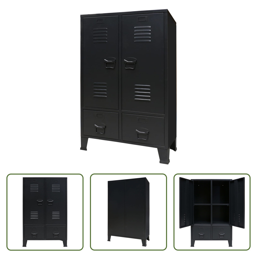 The Living Store Szafa metalowa w stylu industrialnym 67 x 35 x 107 cm czarna