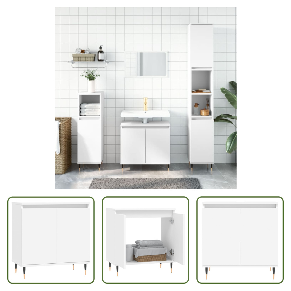 The Living Store Szafka łazienkowa biała 58x33x60 cm Materiał drewnopochodny