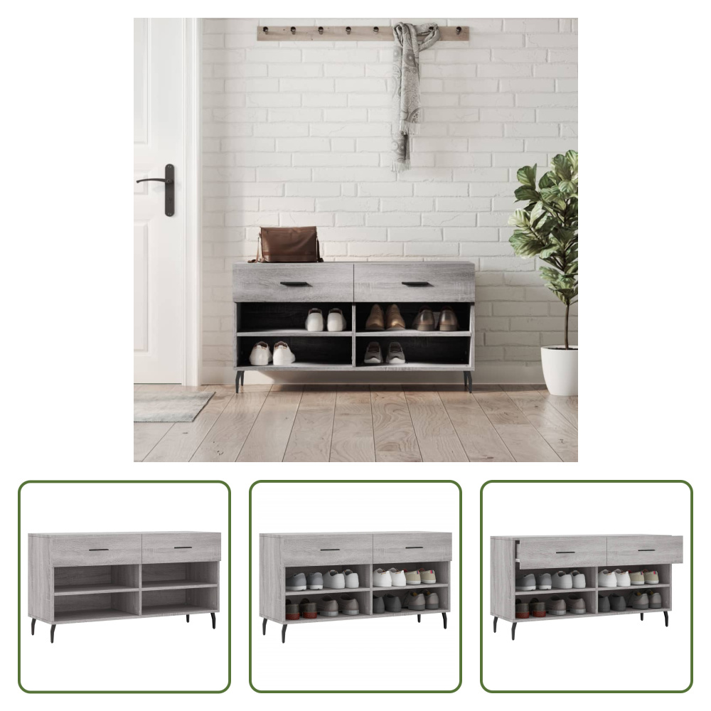 The Living Store Ławka na buty szara Sonoma 102x35x55 cm Materiał drewnopochodny