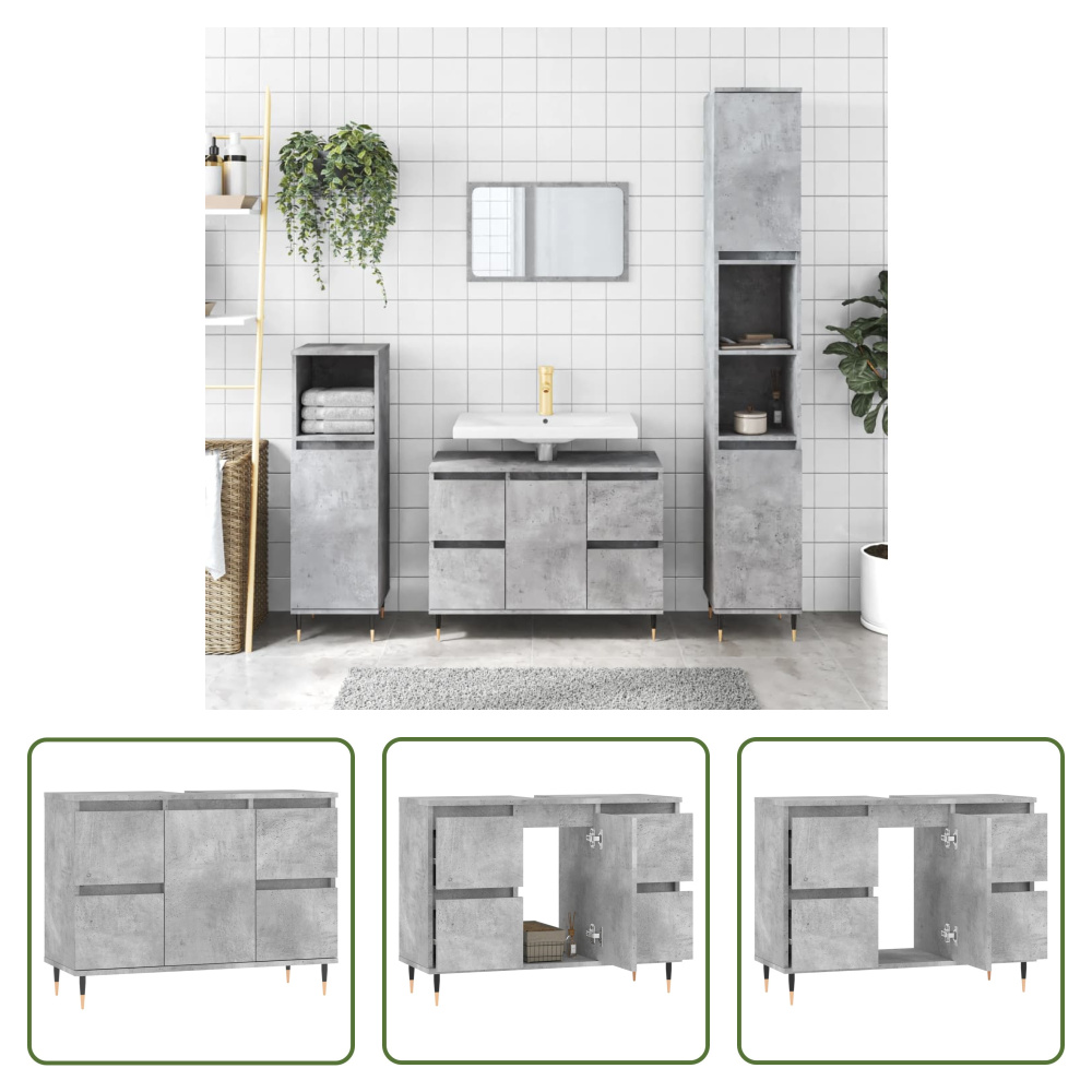 The Living Store szafka łazienkowa betonowa szara 80x33x60 cm materiał drewnopochodny