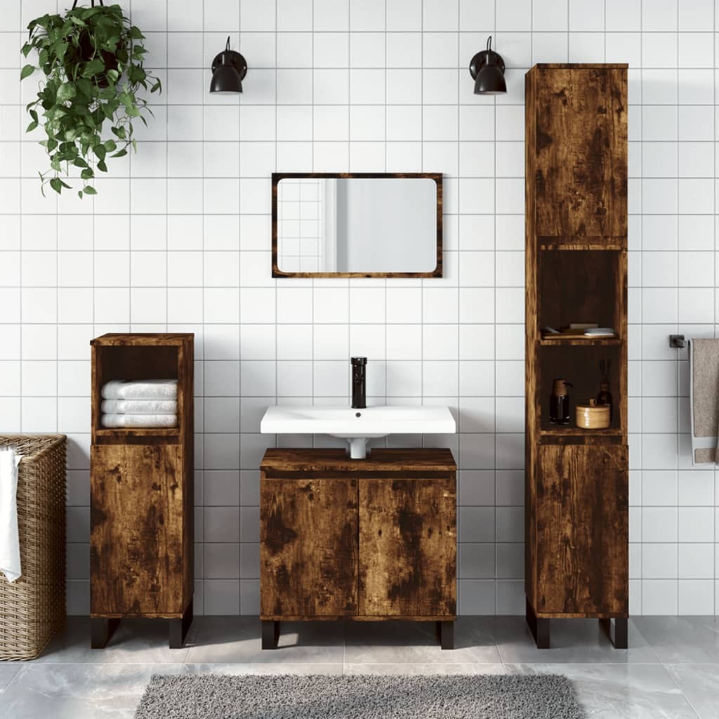 The Living Store Szafka łazienkowa dąb wędzony 30x30x190 cm materiał drewnopochodny