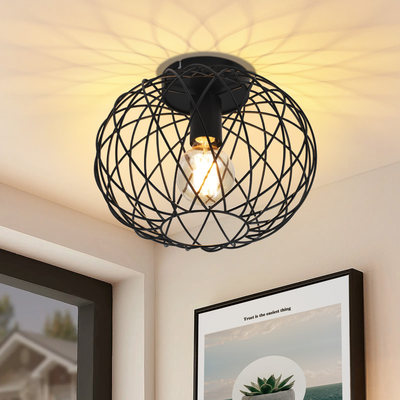 ZMH lampa sufitowa czarna 1 płomienna lampa sufitowa vintage lampa do przedpokoju metal E27 retro okrągły abażur industrialny do salonu sypialni kuchni