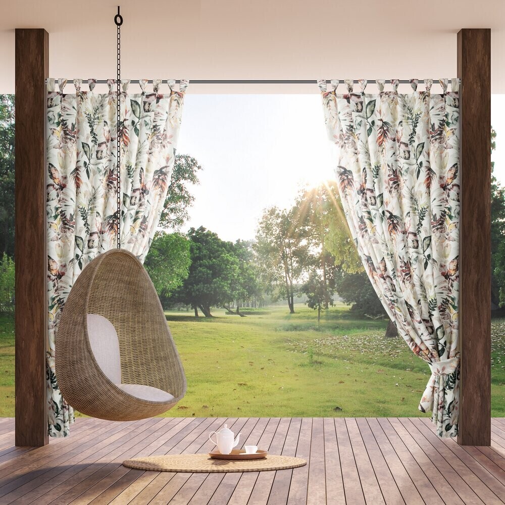 Eurofirany Zasłona ogrodowa Leaves Loops Wodoodporna wielokolorowa biała 200 cm x 155 cm