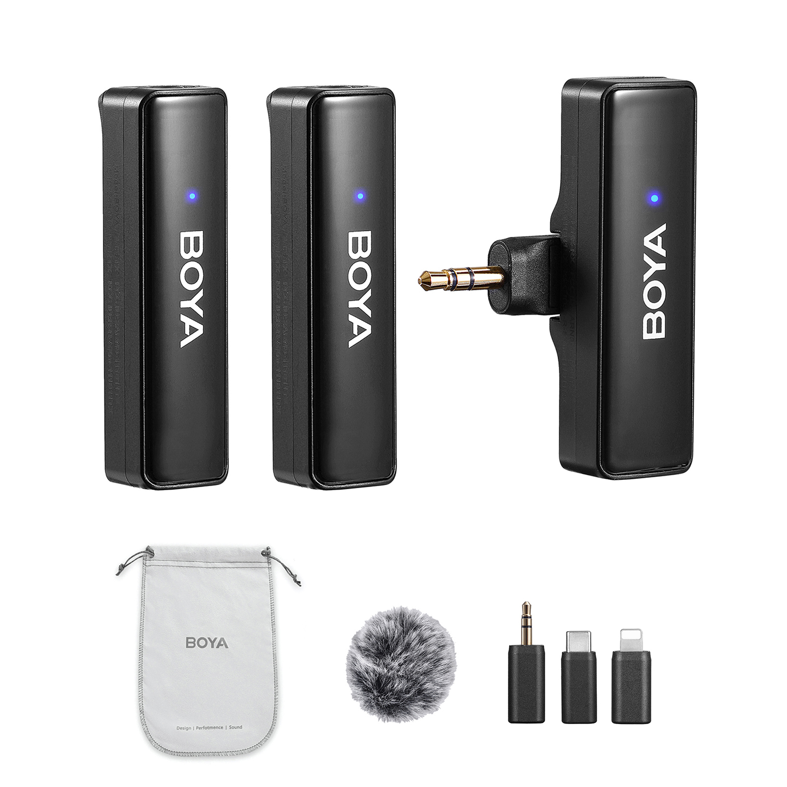 BOYA BOYALINK A2 2,4 GHz bezprzewodowy system mikrofonowy typu lavalier, mikrofon przypinany, zasięg transmisji 100 m, tłumienie szumów, automatyczna synchronizacja z odbiornikiem + 2 nadajniki + 3 adaptery, kompatybilny ze smartfonami iPhone/Android, tabletami, komputerami do YouTube/wywiadu/vloga/vedio/streamingu na żywo