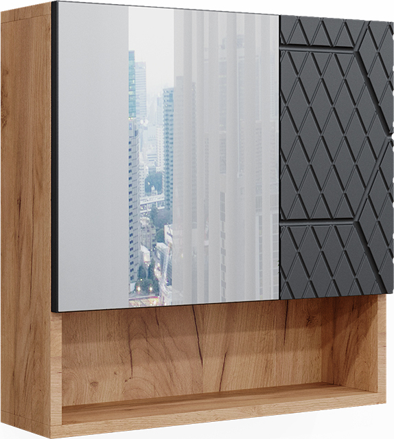 Vicco Szafka łazienkowa z lustrem Irma, 54 x 55 cm, Złoty dąb energetyczny/Antracyt