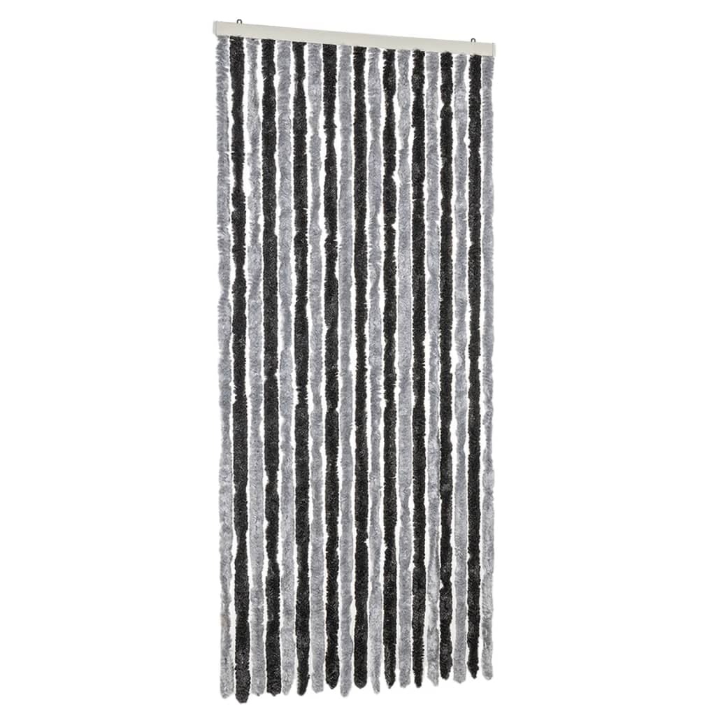 vidaXL Zasłona na muchę szara i czarna 56x185 cm szenilowa