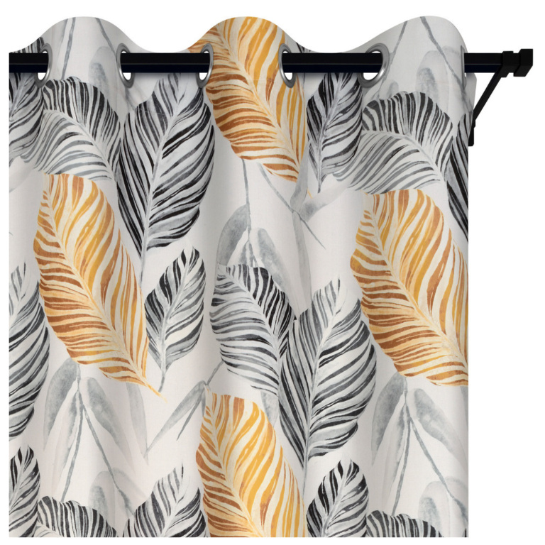 Voppi Zasłona w duże liście 140 x 280 cm przelotki kółka długa zasłona okienna piękna dekoracja do salonu lub sypialni