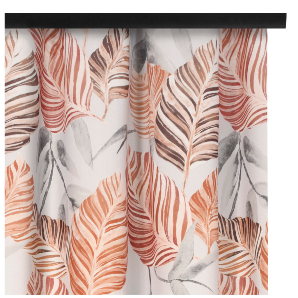 Voppi Zasłona na taśmie marszczącej 140 x 260 cm jasna zasłona w brązowe i szare liście półzaciemniająca zasłona dekoracyjna do domu