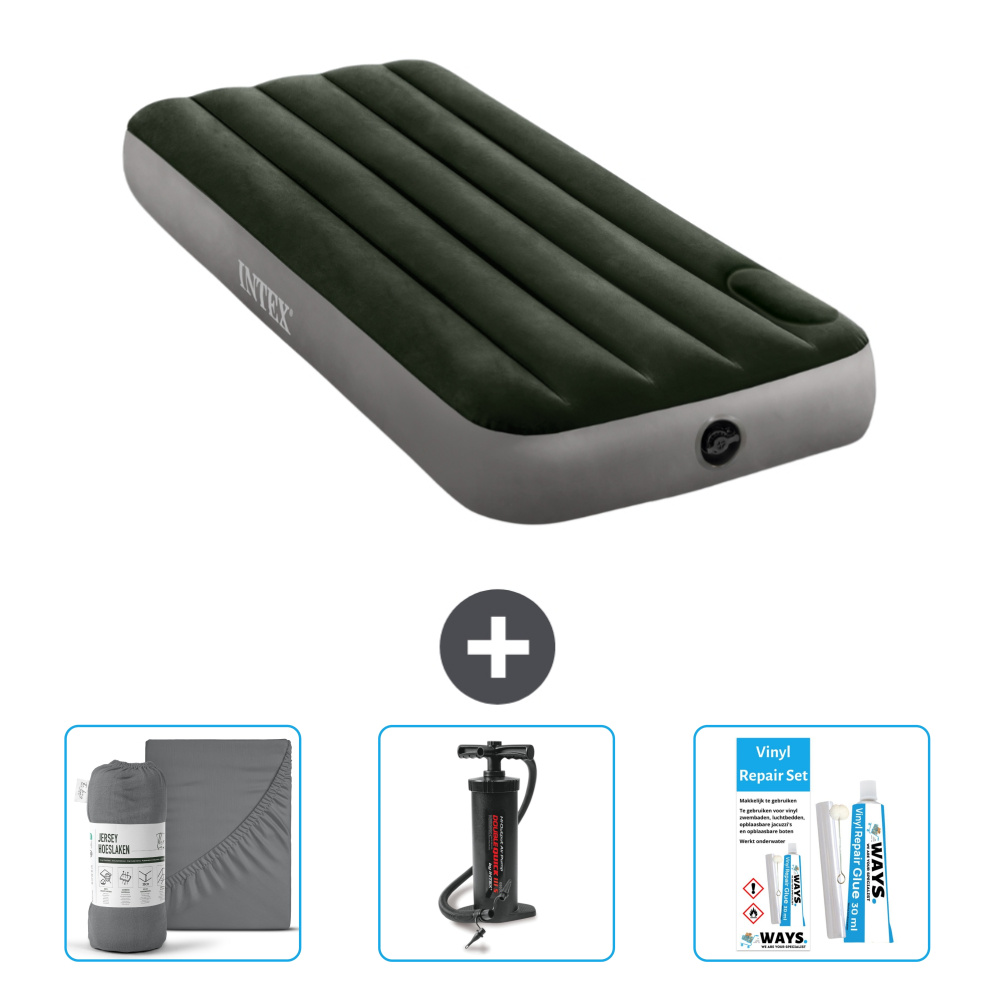 Dmuchane łóżko Intex - 1 osoba - 76 x 191 x 25 cm - zielone - prześcieradło - pompka i zestaw naprawczy