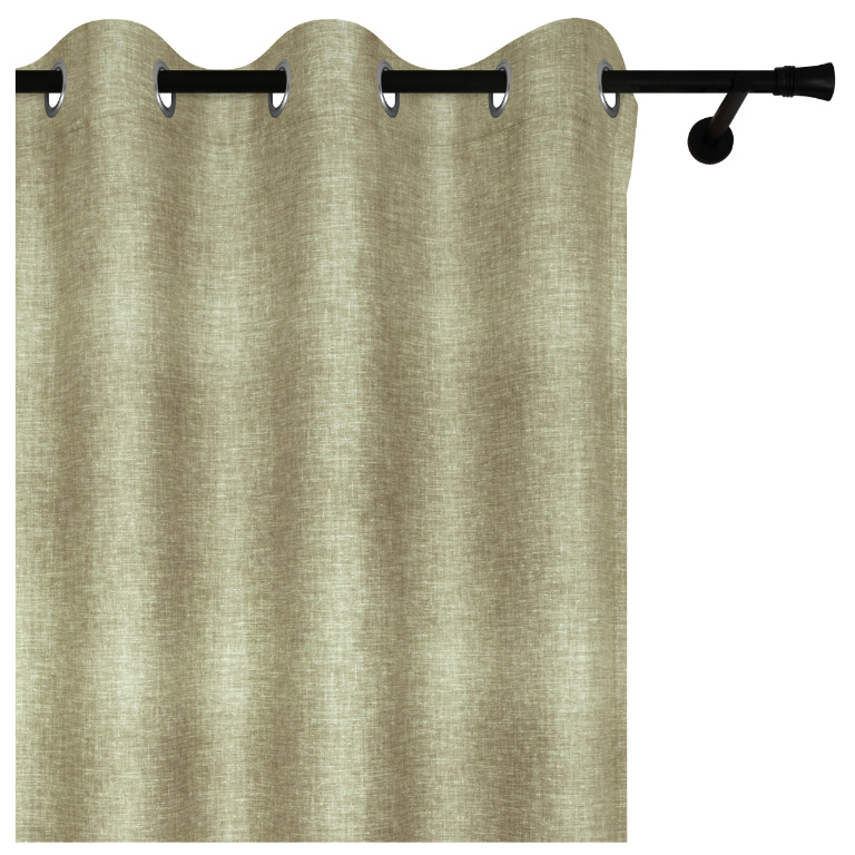Voppi Zasłona dekoracyjna zielona z lnianym wzorem 140 x 240 cm zasłona okienna na kółkach przelotkach