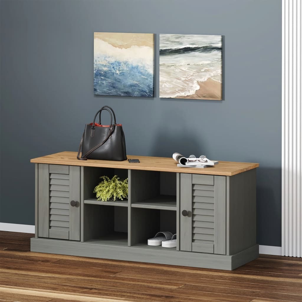 Ławka na buty VIGO Grey 106x35x45 cm lite drewno sosnowe