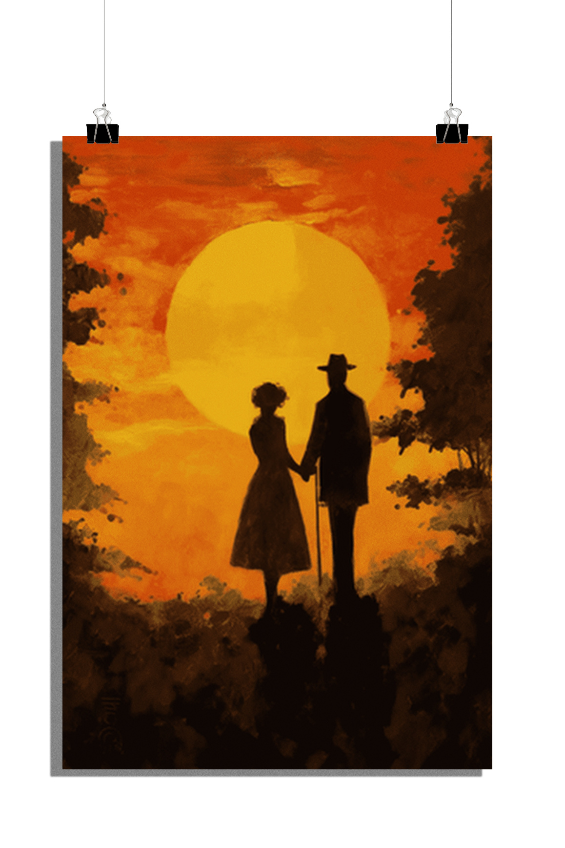 Plakat natura - Romantyczny plakat - Para o zachodzie słońca - Plakat o zachodzie słońca - Plakat artystyczny - 61x91cm - Idealny do oprawienia w ramę