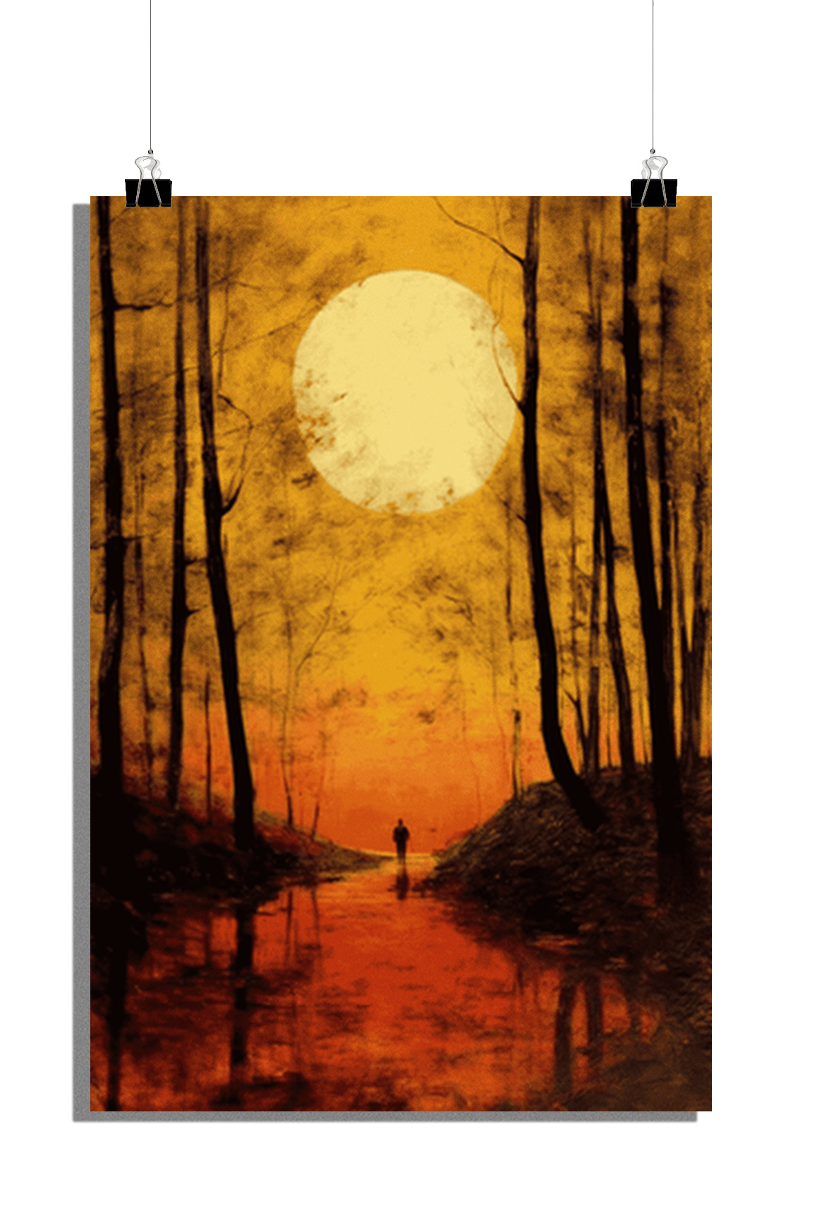 Plakat zachód słońca - Plakat spacer po lesie - Plakat natura - Plakat artystyczny - 61x91cm - Idealny do oprawienia w ramkę