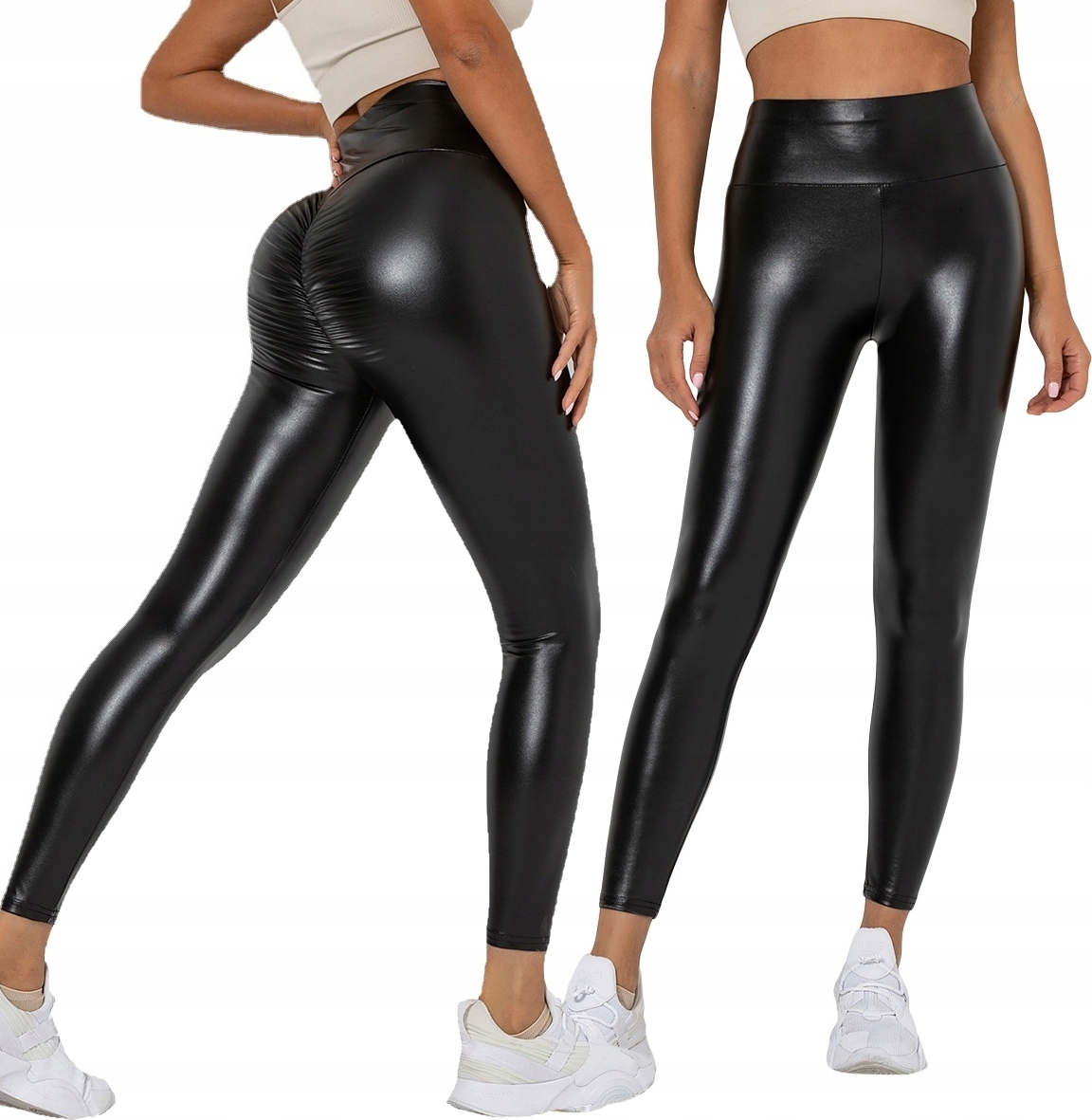 Legginsy MODNE Wysoki Stan MODELUJĄCE z Marszczeniem CZARNE r.XXL