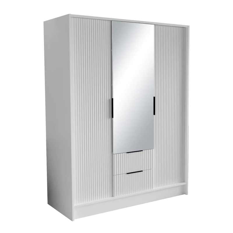 Szafa z drzwiami skrzydłowymi NOEMI, 3-drzwiowa szafa z 2 szufladami i lustrem, nowoczesna szafa, wymiary szafy: 150 x 200 x 51 cm