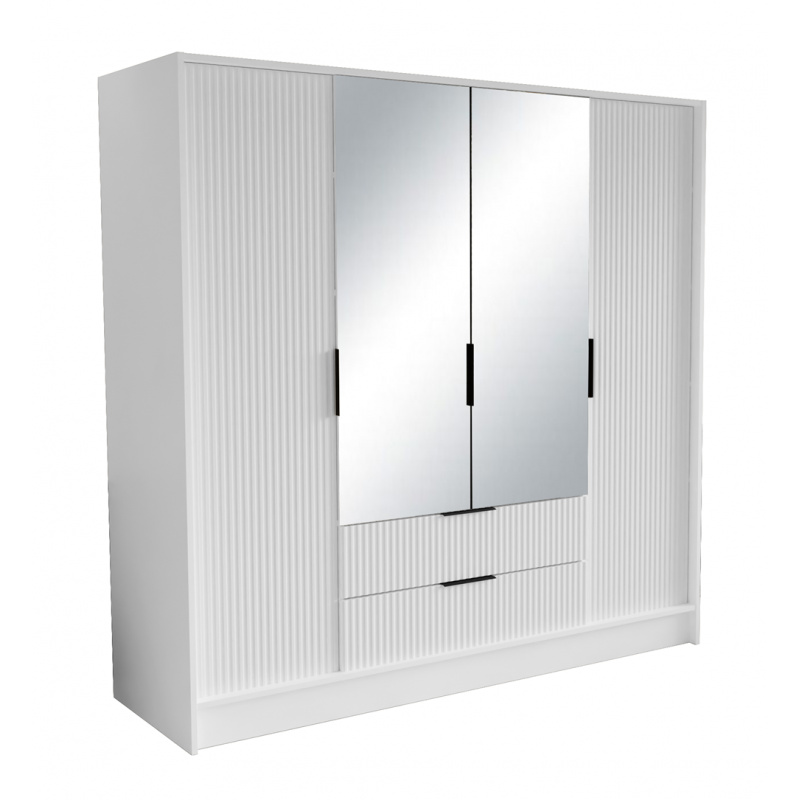 Szafa z drzwiami skrzydłowymi NOEMI, 4-drzwiowa szafa z 2 szufladami i 2 lustrami, nowoczesna szafa, wymiary szafy: 200 x 200 x 51 cm