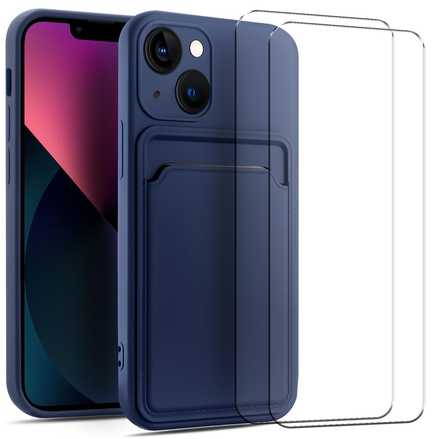 zestaw ochronny 2 w 1 dla Apple iPhone 13 Mini składa się z 2x szklanej osłony ekranu 9H i 1x silikonowego etui - niebieska osłona