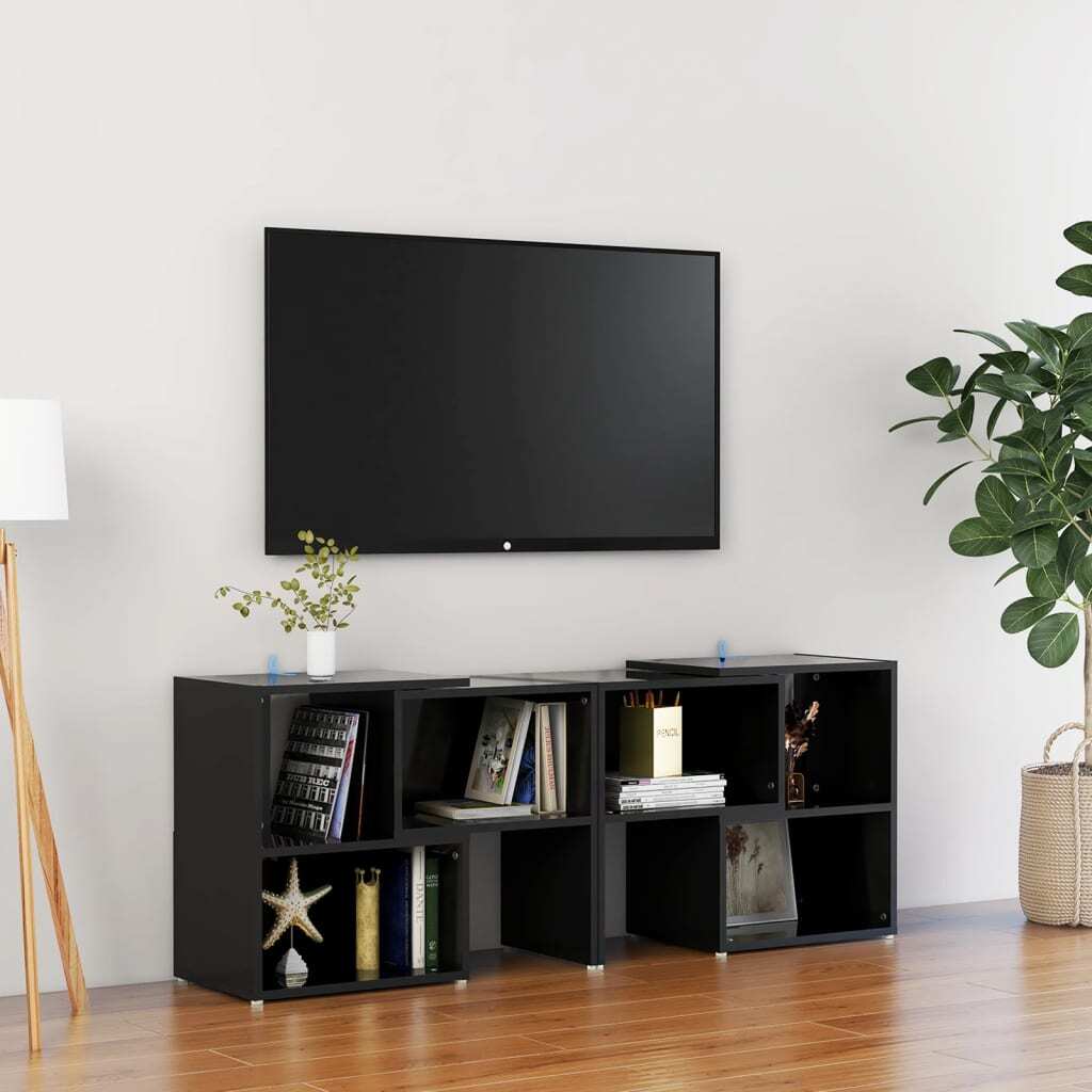Szafka pod TV czarny wysoki połysk 104x30x52cm materiał drewnopochodny