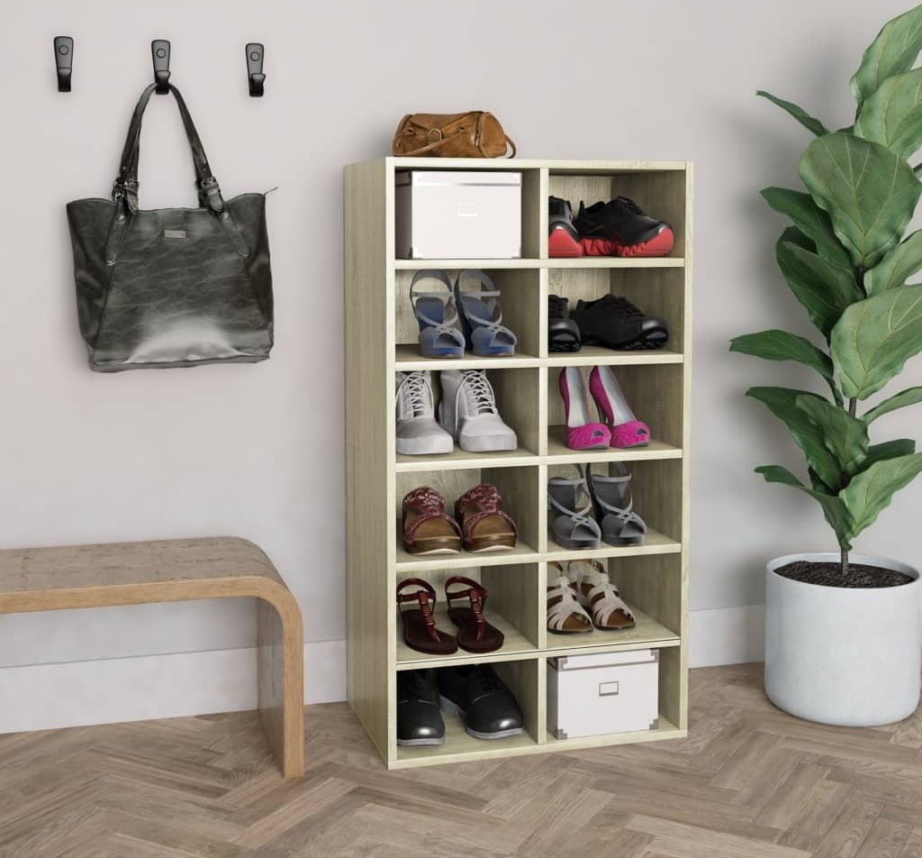 Stojak na buty dąb sonoma 54x34x100,5 cm materiał drewnopochodny