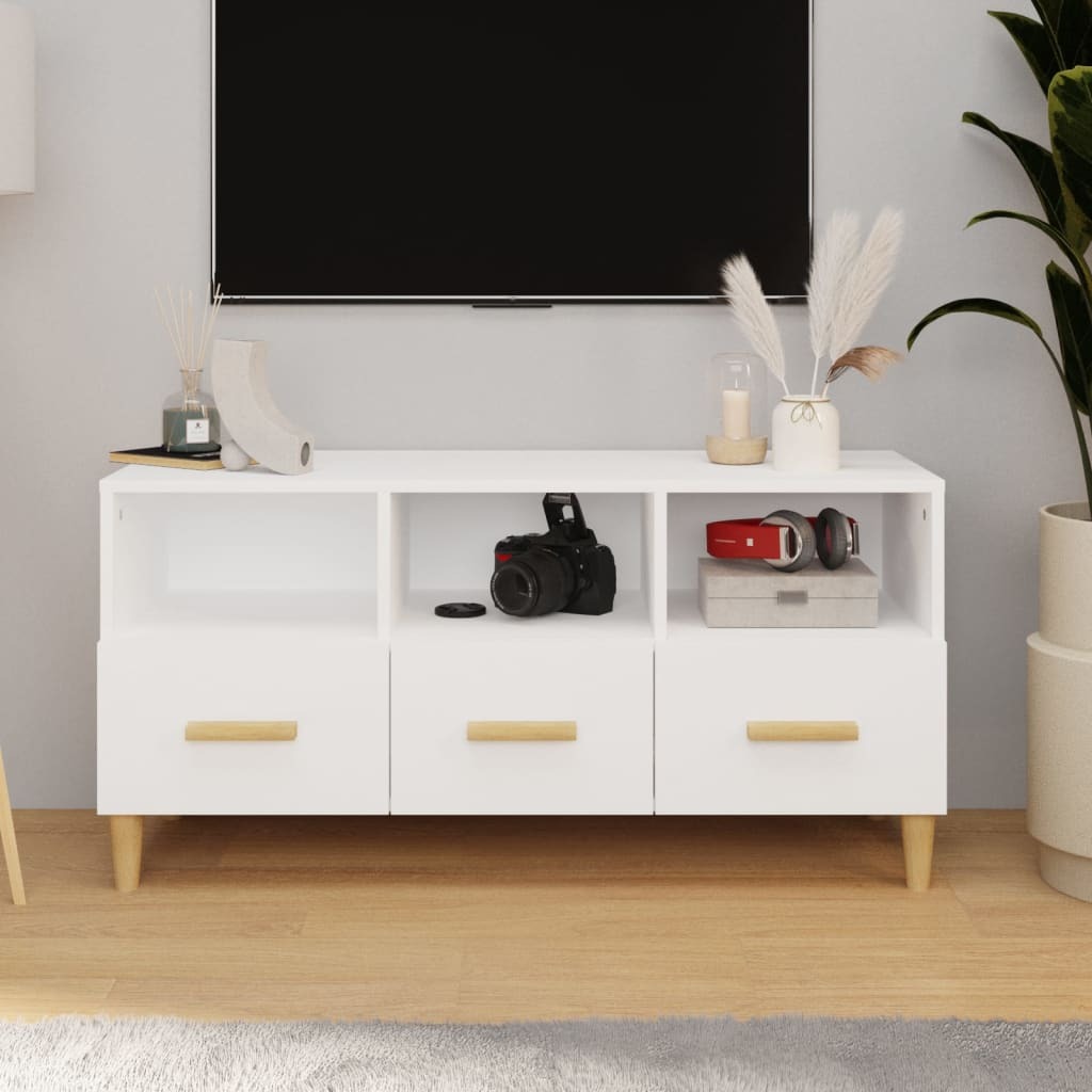 Szafka pod TV biały wysoki połysk 102x36x50 cm materiał drewnopochodny