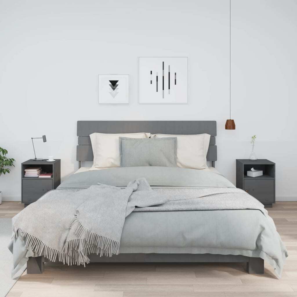 Szafki nocne 2 szt. Szary 40x34x55 cm lite drewno sosnowe