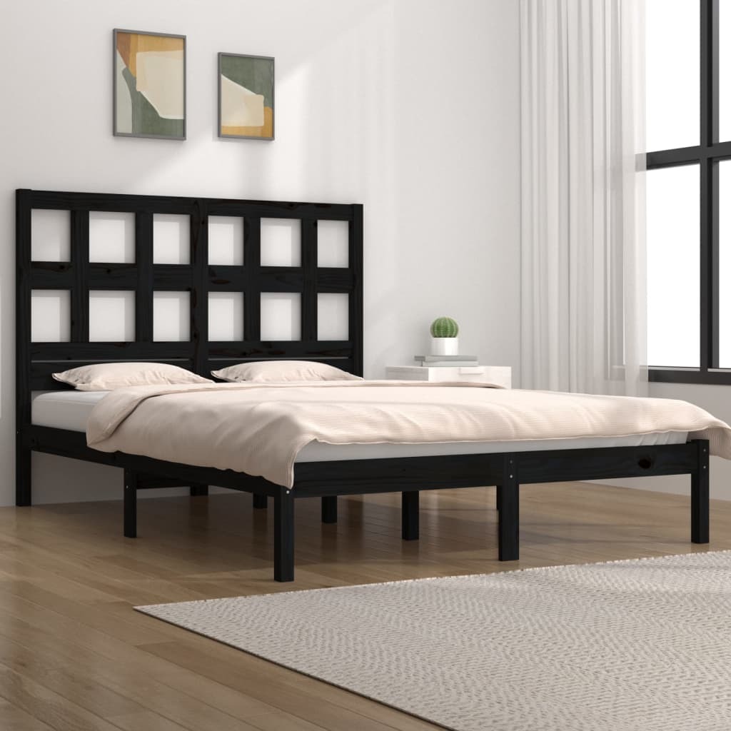 Łóżko z litego drewna sosna czarna 200x200 cm