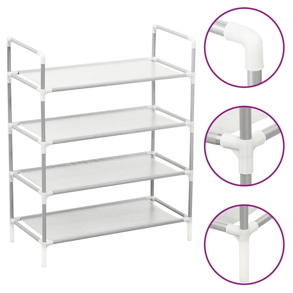 Stojak na buty z 4 półkami Metal i włóknina Srebrny