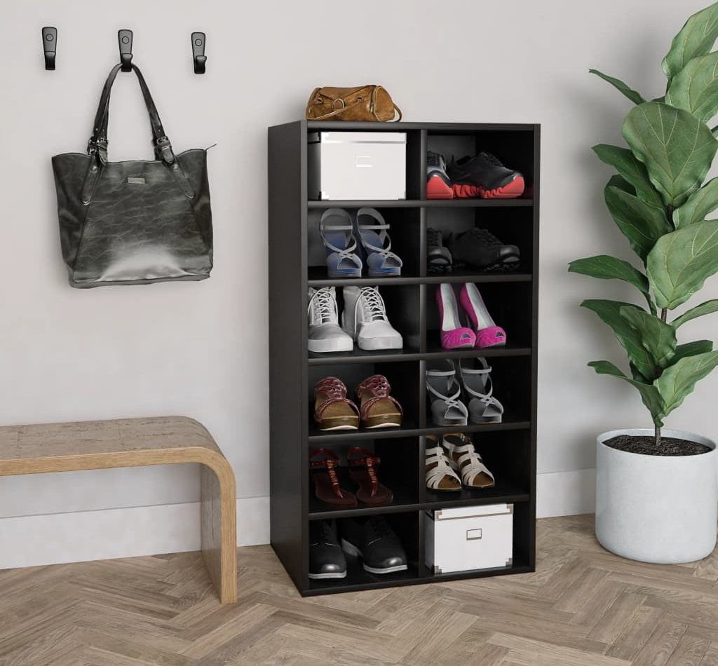 Stojak na buty czarny 54x34x100,5 cm materiał drewnopochodny