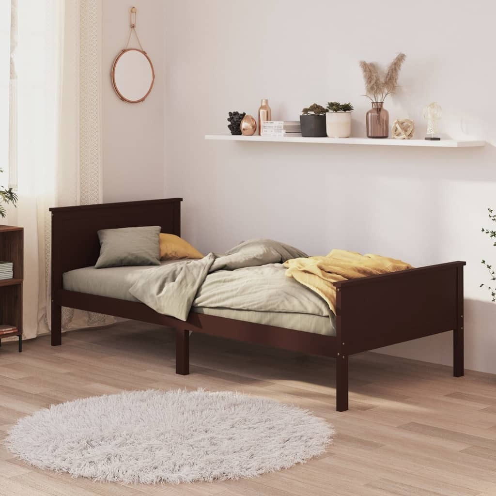 Łóżko z litego drewna sosnowego ciemnobrązowe 100x200 cm