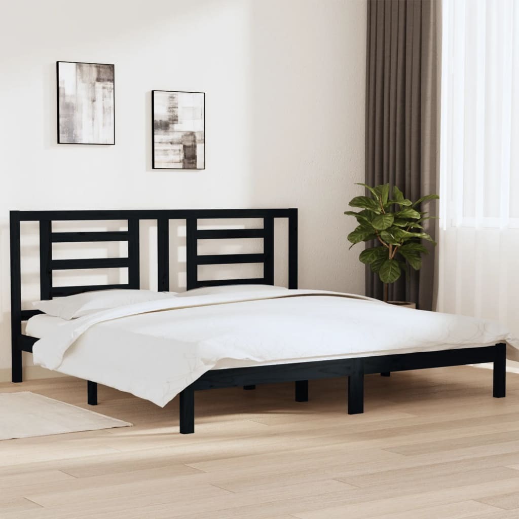 Łóżko z litego drewna sosna czarna 200x200 cm