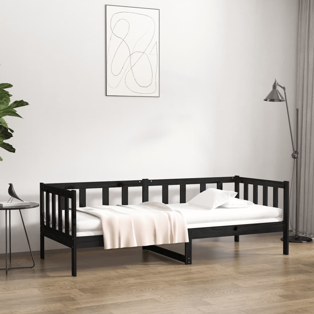 Łóżko dzienne czarne 90x190 cm lite drewno sosnowe