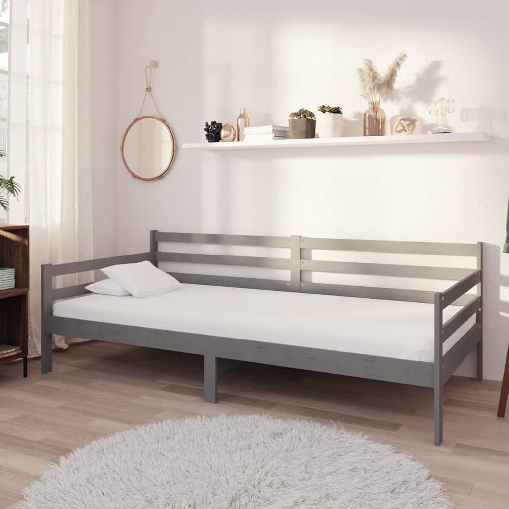 Łóżko dzienne z materacem 90x200 cm szare lite drewno sosnowe