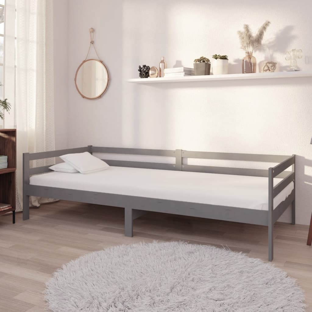 Łóżko dzienne z materacem 90x200 cm szare lite drewno sosnowe