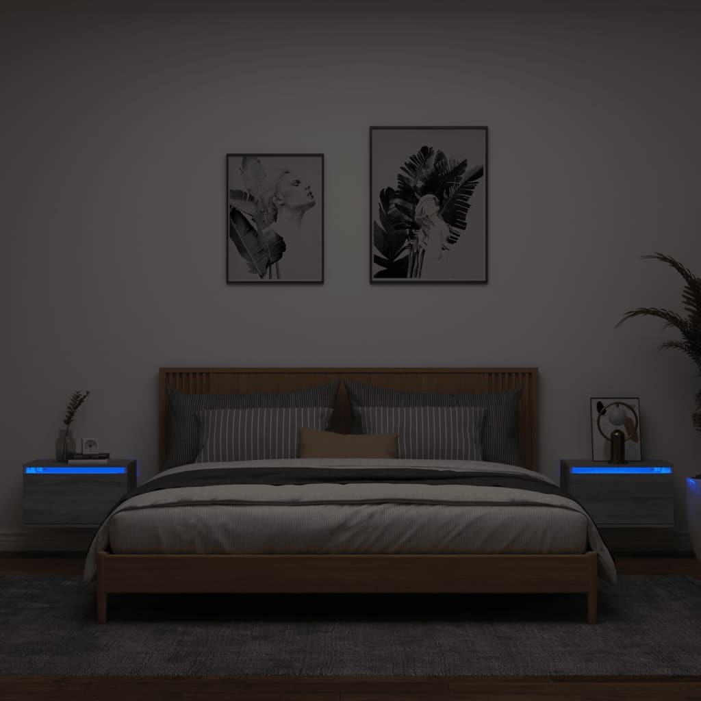 Szafki nocne naścienne z oświetleniem LED 2 szt. Szara Sonoma