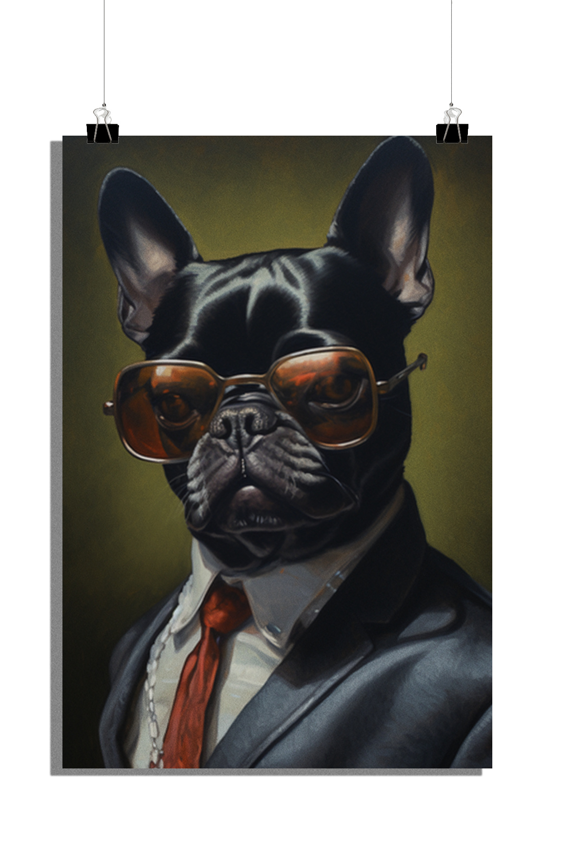 Plakat Bulldog - Bulldog w garniturze - Stylowy plakat - Plakat ze zwierzętami - 51x71cm - Idealny do oprawienia w ramkę