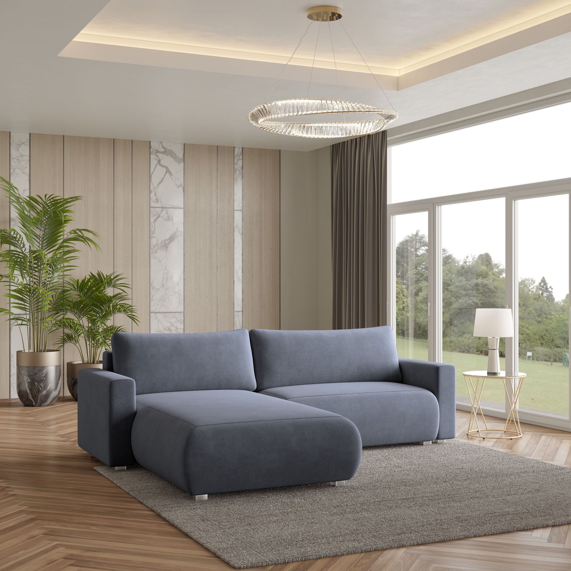 Masseno Narożnik TURIN M z funkcją spania i pojemnikiem na pościel Kształt L, Rozkładana sofa, Rogówka - Szary, MONOLITH 85