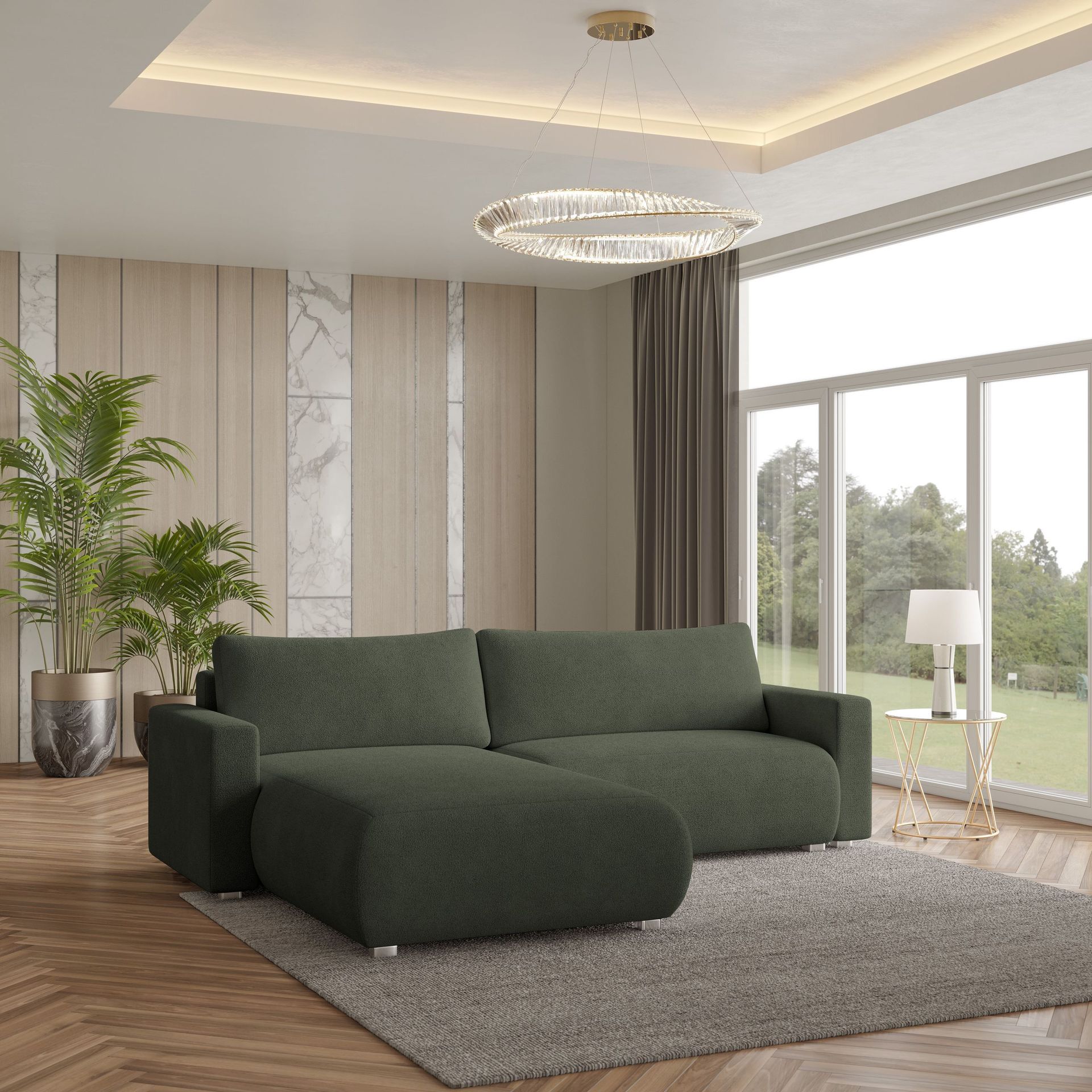 Masseno Narożnik TURIN N z funkcją spania i pojemnikiem na pościel Kształt L, Rozkładana sofa, Rogówka - Zielony, NOW OR NEVER 37