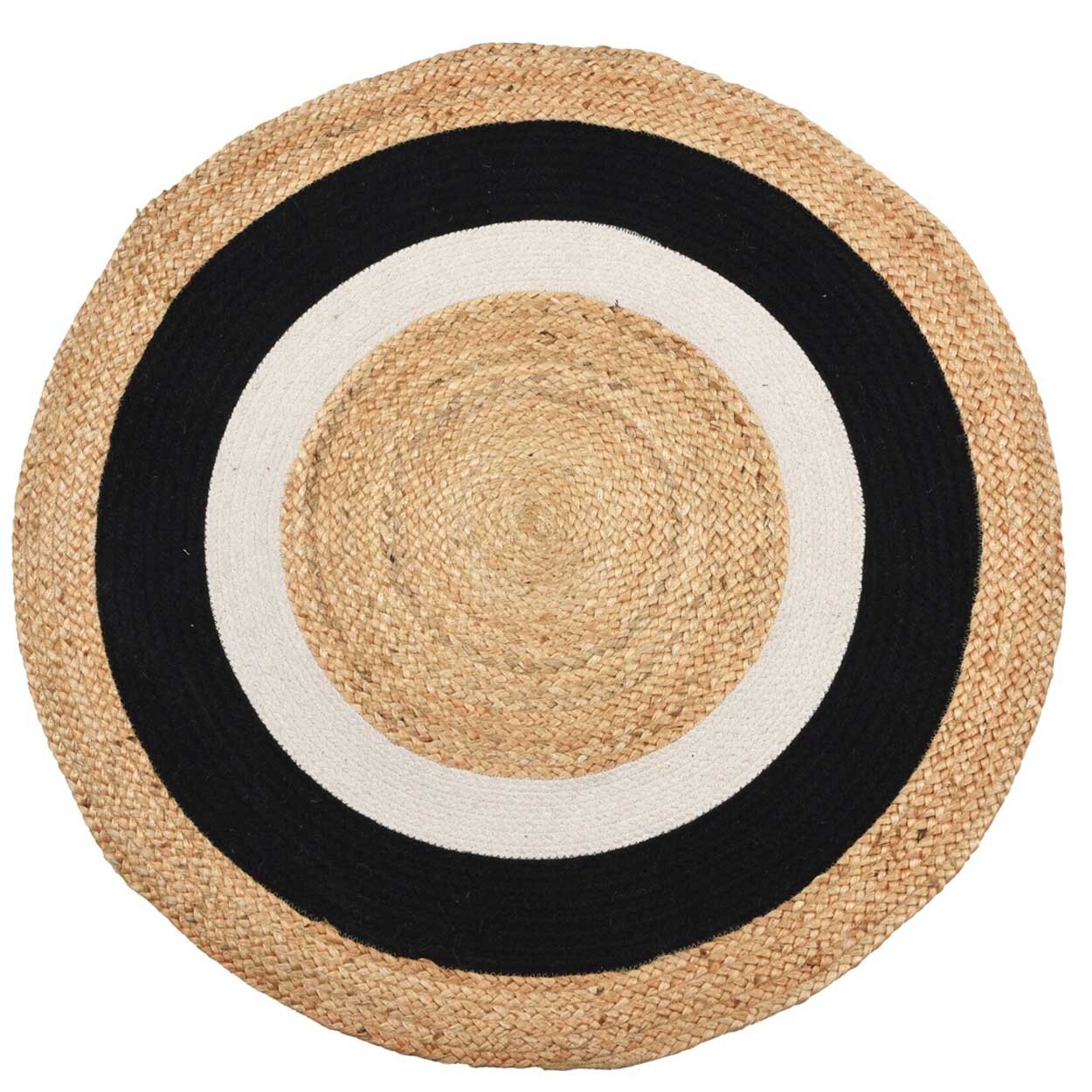H&S Decoration dywanik okrągły boho czarny biały beżowy bawełna juta 120x120x0,5 cm