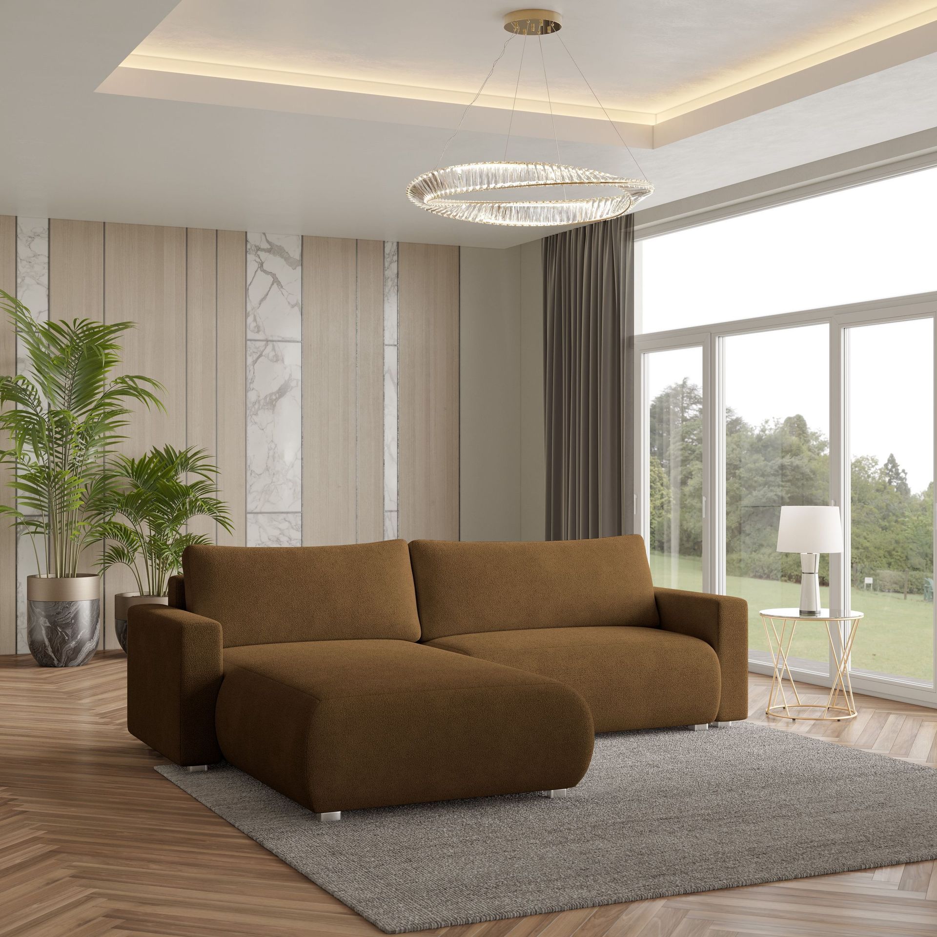 Masseno Narożnik TURIN N z funkcją spania i pojemnikiem na pościel Kształt L, Rozkładana sofa, Rogówka - Brąz, NOW OR NEVER 56