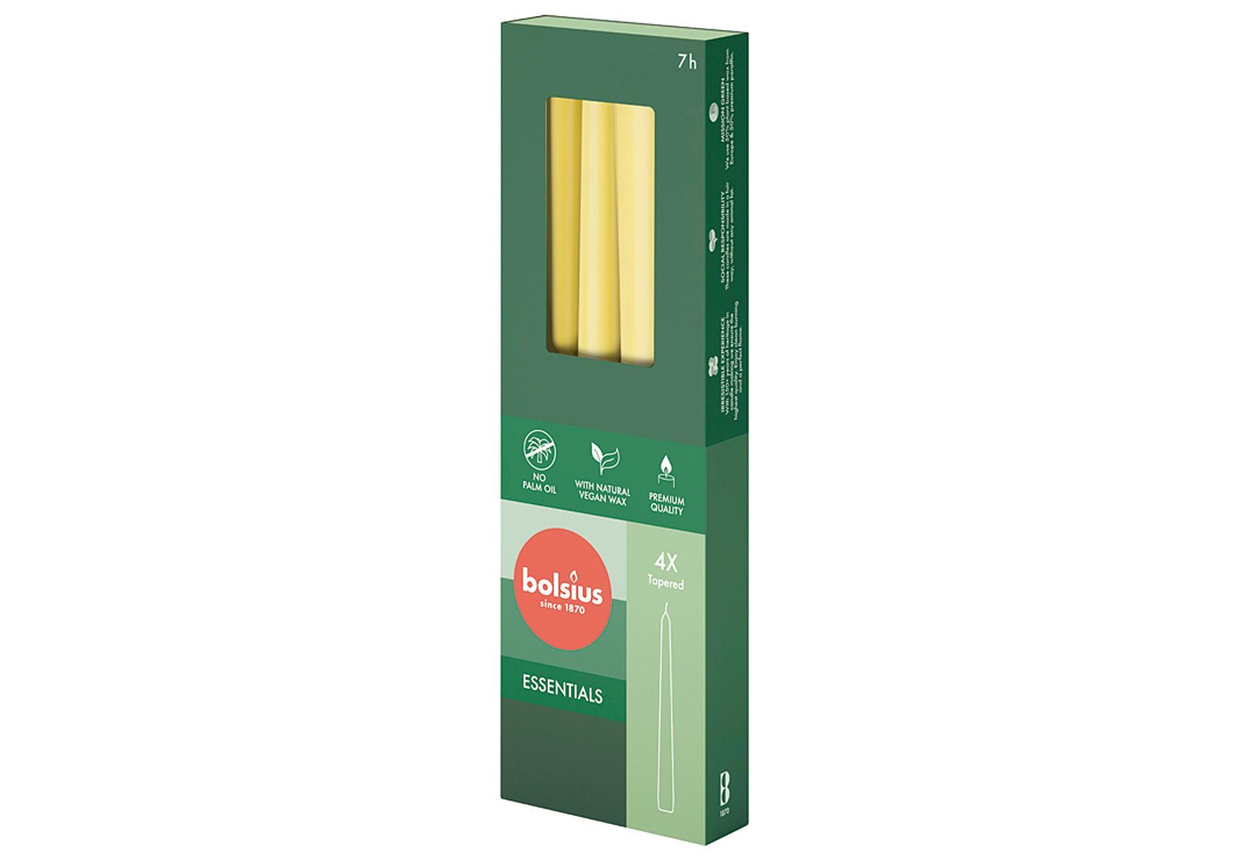 BOLSIUS świeca stożkowa 24,5x2,4cm słoneczna żółta 4szt