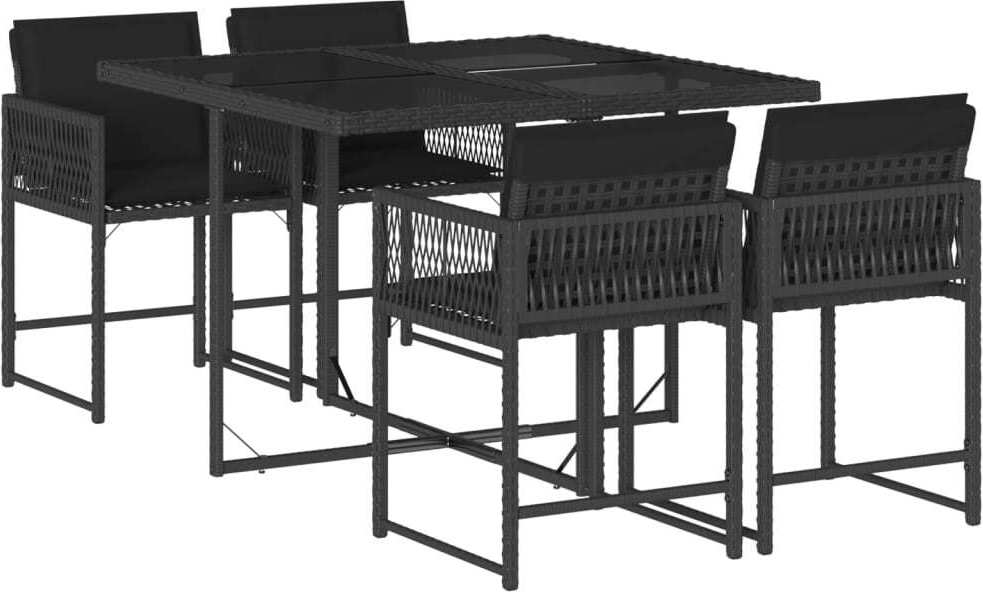 vidaXL 5-częściowy ogrodowy zestaw jadalniany z poduszkami z czarnego polirattanu