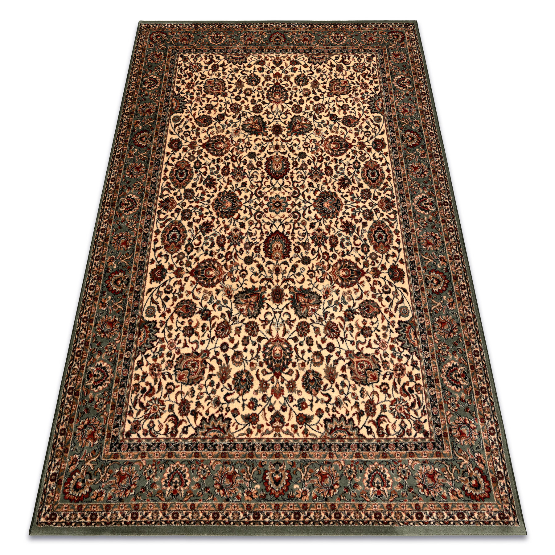 Dywan wełniany KASHQAI 4362 101 ornament beż / zielony beżowy 67x130 cm